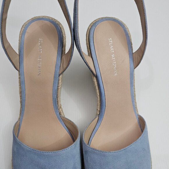 Stuart Weitzman Crystal Buckle Wedge Womens 10 Cornflower Blue Suede Espadrille - Picture 12 of 16
